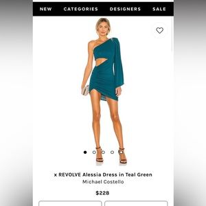 Michael Costello x REVOLVE Alessia Dress in Teal Green size XXS.